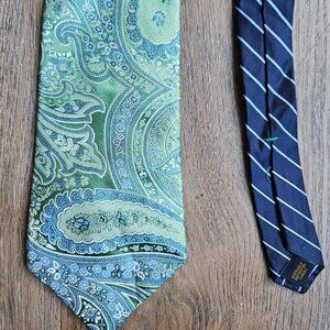 100% silk tommy hilfiger green blue necktie paisley pattern